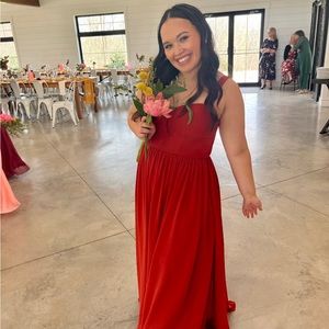 Azazie Rust floor length bridesmaid dress, size 14 style:Gabby